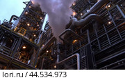Survey of the pipeline system of an oil refinery. Съёмка системы труб нефтеперерабатывающего завода. Стоковое видео, видеограф Валерий Тесаков / Фотобанк Лори