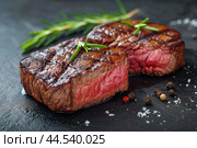 Flavorful Black angus steak. Generate AI. Стоковое AI-изображение, AI-художник Иван Рябоконь / Фотобанк Лори