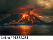 Majestic volcanic eruption at sunset. Стоковое AI-изображение, AI-художник Иван Рябоконь / Фотобанк Лори