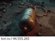 Vintage unexploded ordnance on ground. Стоковое AI-изображение, AI-художник Иван Рябоконь / Фотобанк Лори