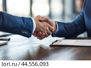 Professional handshake closing a deal. Стоковое AI-изображение, AI-художник Иван Рябоконь / Фотобанк Лори