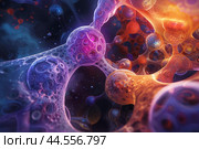 Synaptic transmission in neural network. Стоковое AI-изображение, AI-художник Иван Рябоконь / Фотобанк Лори