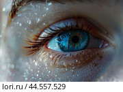 Macro shot of human eye with water droplets. Стоковое AI-изображение, AI-художник Иван Рябоконь / Фотобанк Лори