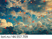 Digital network skyline, clouds and connectivity concept. Стоковое AI-изображение, AI-художник Иван Рябоконь / Фотобанк Лори