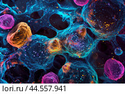 Vibrant digital art of a cosmic nebula, mimicking a universe filled with stars and galaxies. Стоковое AI-изображение, AI-художник Иван Рябоконь / Фотобанк Лори