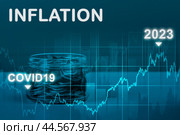 Inflation on dark blue background. economic crisis caused by covid19 pandemic. hyperinflation 2022 2023 on dark blue background. decreasing purchasing power. Стоковое фото, фотограф Павел Муравьев / Фотобанк Лори