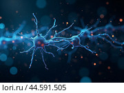 Artificial intelligence is presented as an abstract illustration of a model on a blue background symbolizing future technologies and transmitting data in the form of bytes and files. Стоковое AI-изображение, AI-художник Сергей Краснощеков / Фотобанк Лори