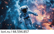 astronaut in outer space with stars and nebula. Стоковое AI-видео, аниматор Margarita Davchenko / Фотобанк Лори