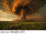 Majestic supercell storm formation over plains. Стоковое AI-изображение, AI-художник Иван Рябоконь / Фотобанк Лори