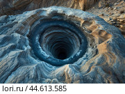 Aerial view of deep geological strata formation. Стоковое AI-изображение, AI-художник Иван Рябоконь / Фотобанк Лори