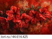 Radiant red amaryllis on abstract background. Стоковое AI-изображение, AI-художник Иван Рябоконь / Фотобанк Лори