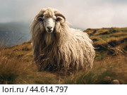 Long-haired sheep in the wild. Стоковое AI-изображение, AI-художник Veniamin Kraskov / Фотобанк Лори