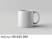 Blank white coffee mug on a grey background. Стоковое AI-изображение, AI-художник Иван Рябоконь / Фотобанк Лори