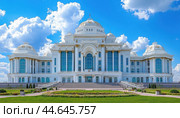 Ak orda presidential palace standing tall in nur-sultan, kazakhstan on a sunny day. Стоковое AI-изображение, AI-художник Юрий Поздников / Фотобанк Лори