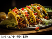 Appetizing Taco food closeup. Generate Ai. Стоковое AI-изображение, AI-художник Иван Рябоконь / Фотобанк Лори