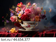 Delicate Tea cup flowers. Generate Ai. Стоковое AI-изображение, AI-художник Иван Рябоконь / Фотобанк Лори