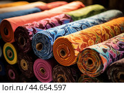 Assorted Textile roll colorful market stack. Generate Ai. Стоковое AI-изображение, AI-художник Иван Рябоконь / Фотобанк Лори