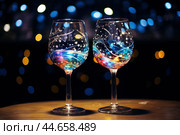 Reflective Two glasses sparkle. Generate Ai. Стоковое AI-изображение, AI-художник Иван Рябоконь / Фотобанк Лори