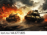 Indomitable Two war tanks. Generate Ai. Стоковое AI-изображение, AI-художник Иван Рябоконь / Фотобанк Лори