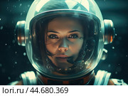 Astronaut woman portrait in helmet. Стоковое AI-изображение, AI-художник Иван Рябоконь / Фотобанк Лори