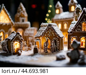 A beautiful fairytale city street made of Christmas gingerbread houses. Gingerbread. Стоковое AI-изображение, AI-художник Сергей Елизарьев / Фотобанк Лори