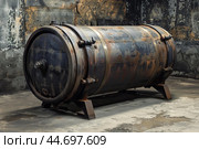 Old rusty industrial autoclave standing in abandoned factory. Стоковое AI-изображение, AI-художник Иван Рябоконь / Фотобанк Лори