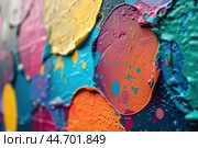 Colorful abstract oil painting showing thick brushstrokes and paint drippings. Стоковое AI-изображение, AI-художник Иван Рябоконь / Фотобанк Лори