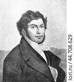 Jean-Francois Champollion, 1790 - 1832, French orientalist, founder of Egyptology, illustration from Plutarch of the 19 century, St. Petersburg, Russia, 1902-1903. Стоковое фото, фотограф Константин Тимофеев / Фотобанк Лори