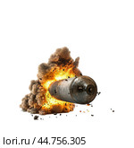 Exploding tank shell on transparent background. Стоковое AI-изображение, AI-художник Иван Рябоконь / Фотобанк Лори