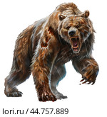 Ferocious brown bear roaring isolated on transparent background. Стоковое AI-изображение, AI-художник Иван Рябоконь / Фотобанк Лори