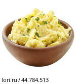 Bowl containing mashed potatoes garnished with parsley sprigs. Стоковое AI-изображение, AI-художник Иван Рябоконь / Фотобанк Лори