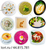 Set of various soups and broths. Стоковое фото, фотограф Яков Филимонов / Фотобанк Лори