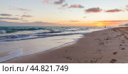 Panoramic coastal landscape with colorful sunrise at Bavaro beach (2020 год). Стоковое фото, фотограф EugeneSergeev / Фотобанк Лори