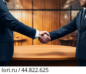 Businessmen shaking hands after making a profitable deal. Стоковое AI-изображение, AI-художник Сергей Елизарьев / Фотобанк Лори