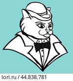 Кот-джентльмен в шляпе-котелке чб / gentleman cat. Стоковая иллюстрация, иллюстратор Александр Паньков / Фотобанк Лори