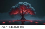 A tree with red leaves is the main focus of the image. Стоковое AI-видео, аниматор Виктория Кольцова / Фотобанк Лори