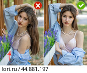 Common mistakes in female posing and how to avoid them. Photo poses. Стоковое фото, фотограф Андрей Аркуша / Фотобанк Лори
