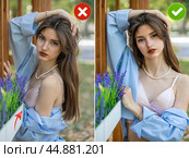 Common mistakes in female posing and how to avoid them. Photo poses. Стоковое фото, фотограф Андрей Аркуша / Фотобанк Лори