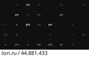 Анимация шаблона из равномерно расположенных символов api разного размера и непрозрачности. Анимация прозрачности и размера. Бесшовная закольцованная анимация в формате 4k на черном фоне со звездами. Стоковое видео, видеограф Карпенко Алексей / Фотобанк Лори