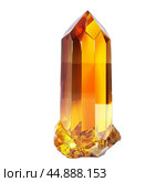 Large faceted citrine crystal standing on white background. Стоковое AI-изображение, AI-художник Иван Рябоконь / Фотобанк Лори