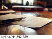 Lawyer reviewing last will and testament with fountain pen. Стоковое AI-изображение, AI-художник Иван Рябоконь / Фотобанк Лори
