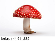 Mushroom Amanita on white background. Стоковое AI-изображение, AI-художник Veniamin Kraskov / Фотобанк Лори