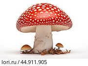 Mushroom Amanita on white background. Стоковое AI-изображение, AI-художник Veniamin Kraskov / Фотобанк Лори