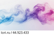 Colorful swirls of blue and purple smoke create an abstract display on a white background. Стоковое AI-изображение, AI-художник Юлия Гапеенко / Фотобанк Лори