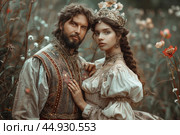 Ivan the Fool and Vasilisa the Beautiful in a whimsical scene from Russian folklore, full of charm and magic. Редакционное AI-изображение, AI-художник Veniamin Kraskov / Фотобанк Лори