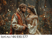 Ivan the Fool and Vasilisa the Beautiful in a whimsical scene from Russian folklore, full of charm and magic. Редакционное AI-изображение, AI-художник Veniamin Kraskov / Фотобанк Лори