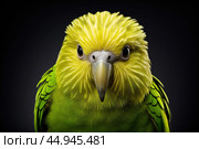 Kakapo parrot on black background. Стоковое AI-изображение, AI-художник Veniamin Kraskov / Фотобанк Лори