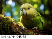 Kakapo parrot revels in its natural habitat surrounded by lush greenery. Стоковое AI-изображение, AI-художник Veniamin Kraskov / Фотобанк Лори