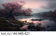 Serenity unfolds in tranquil, undisturbed natural landscapes. Стоковое AI-изображение, AI-художник Veniamin Kraskov / Фотобанк Лори