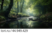 Serenity unfolds in tranquil, undisturbed natural landscapes. Стоковое AI-изображение, AI-художник Veniamin Kraskov / Фотобанк Лори